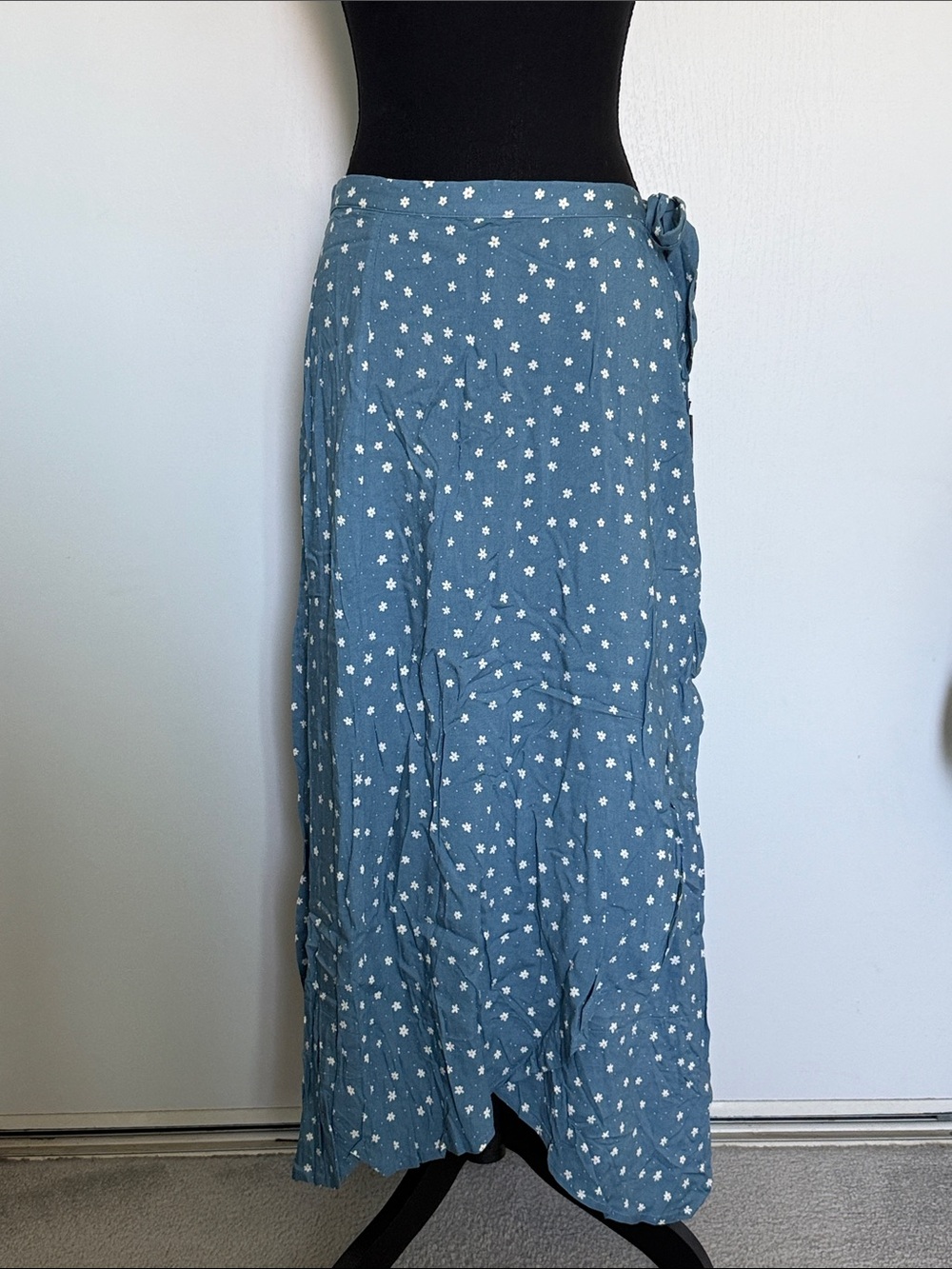 Lira Blue Floral Print Faux Wrap Maxi Skirt | Sz L